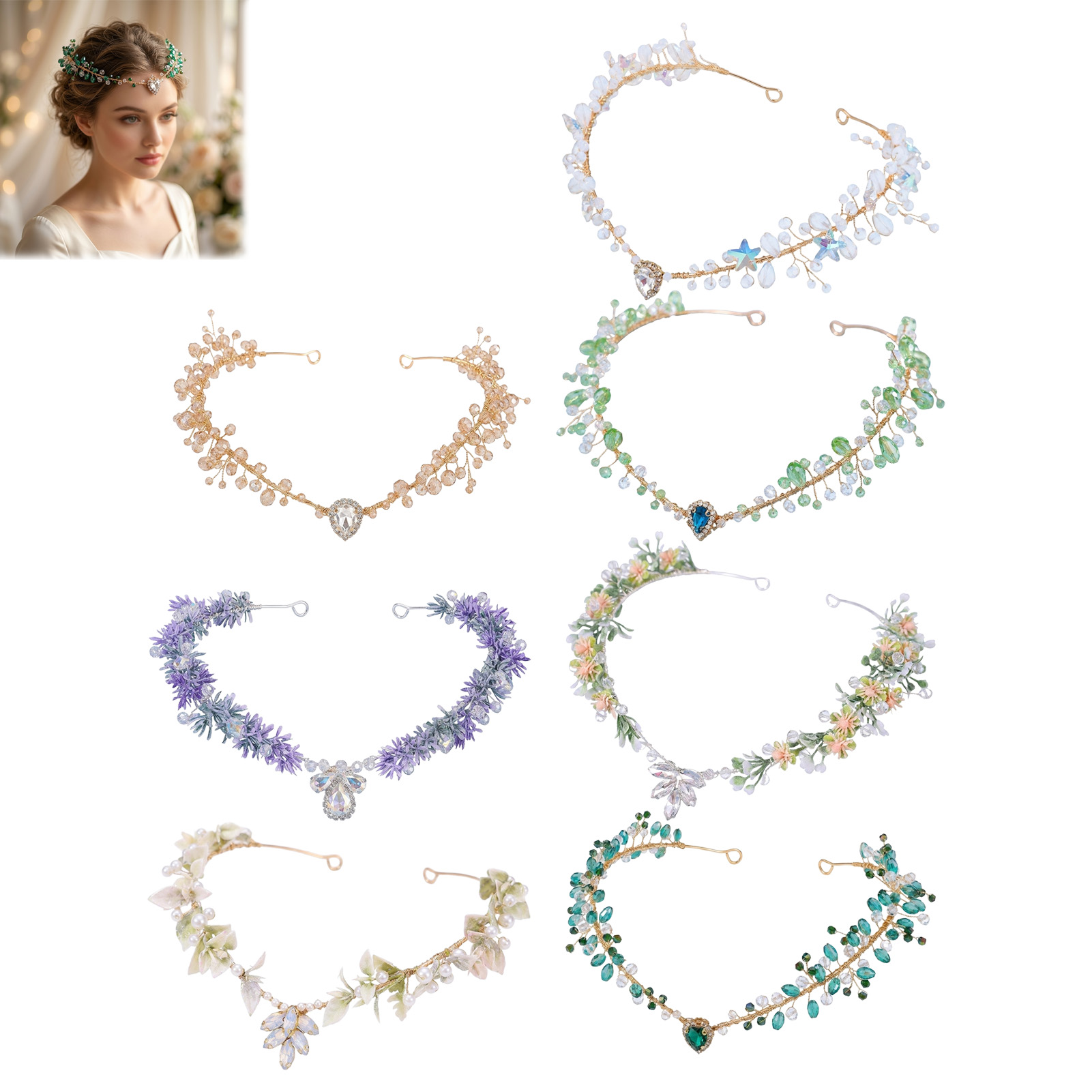Wedding Party Supply - ที่คาดผมเจ้าสาว ประดับคริสตัลรูปสามเหลี่ยม ตกแต่งหน้าผาก ทำจากโลหะผสมและคริสตัลเทียม สำหรับงานแต่งงาน งานปาร์ตี้