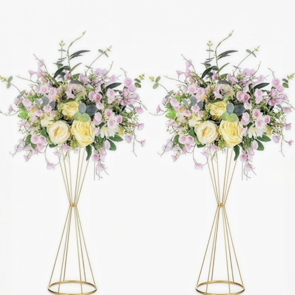 Centerpiece Vase Tall - ขาตั้งดอกไม้ทรงเรขาคณิตสีทอง แจกันโลหะทรงสูงสำหรับตกแต่งโต๊ะงานแต่งงาน งานปาร์ตี้ งานอีเว้นท์ และตกแต่งบ้าน ห้องนั่งเล่น