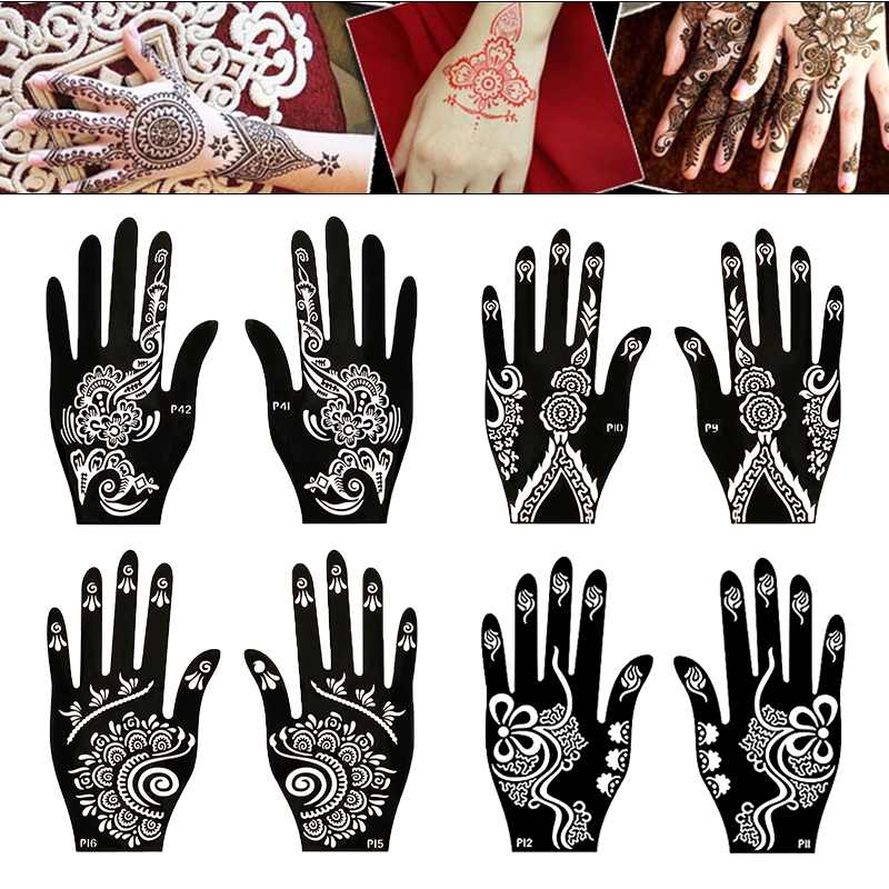 Indian Wedding Supply - 2ชิ้นแม่แบบอุปกรณ์สักลายเฮนน่าสำหรับผู้หญิงรอยสักชั่วคราวดอกไม้อินเดียแฟชั่นอุปกรณ์สักงานแต่งงานสำหรับศิลปะบนร่างกาย DIY