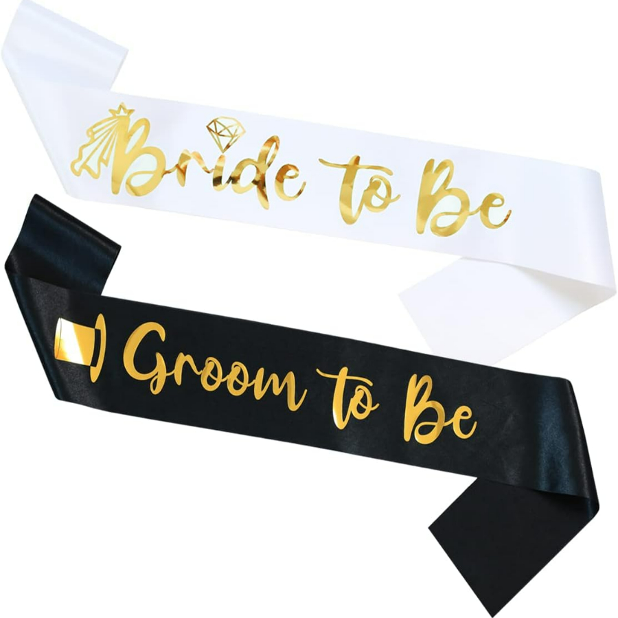 Bridal Sash Ribbon - ชุดสายสะพายงานปาร์ตี้สละโสด 2 ชิ้น/1 ชุด - สายสะพายเจ้าสาวและเจ้าบ่าวสำหรับงานแต่งงาน