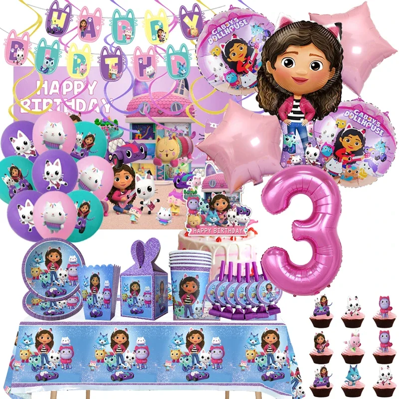 Wedding Day Supply Kit - ชุดอุปกรณ์ตกแต่งงานวันเกิด Gabby's Dollhouse ประกอบด้วย แบนเนอร์ จาน