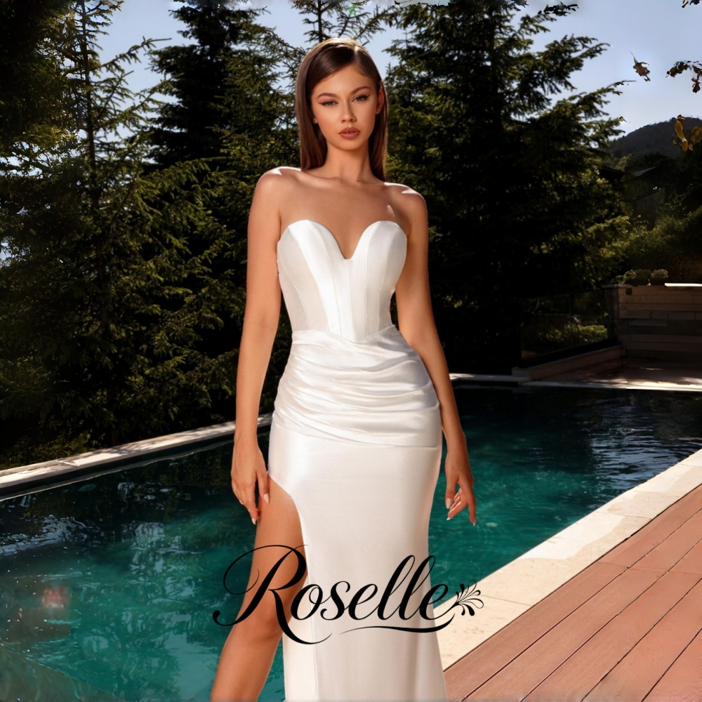 Wedding Qw - ROSELLE ชุดแต่งงานทรงเข้ารูปสวยหรู คอวี ผ่าข้างสูง แขนกุด เปิดหลัง