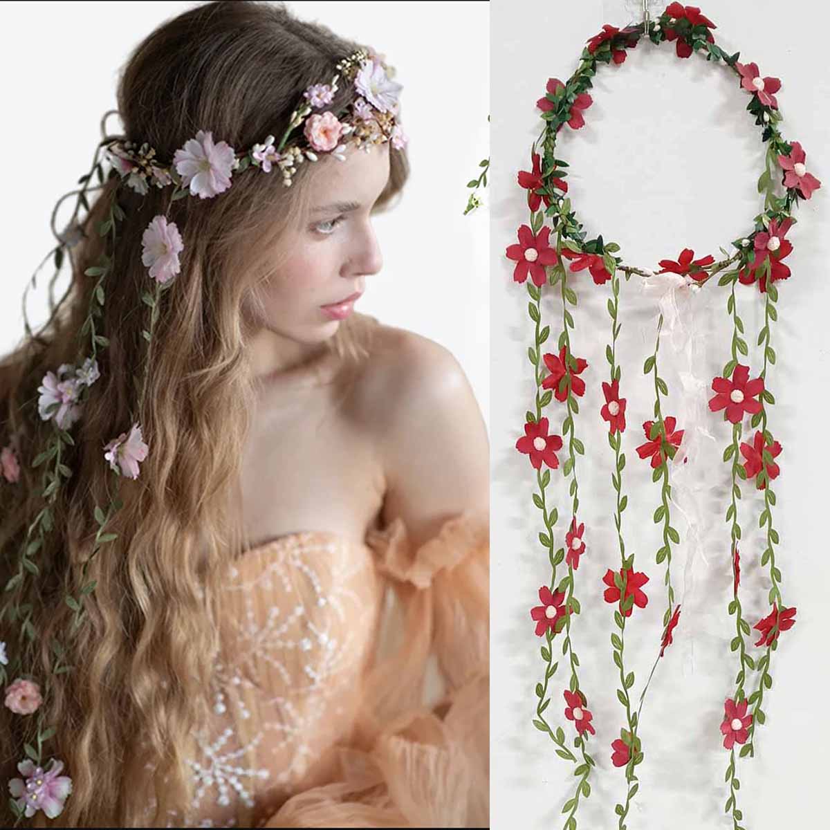 Wedding Supply Store - โบฮีเมียนหวายดอกไม้ Vines Crown สําหรับเจ้าสาวงานแต่งงานอุปกรณ์เสริมผมสาวพวงหรีดดอกไม้ HEAD Band