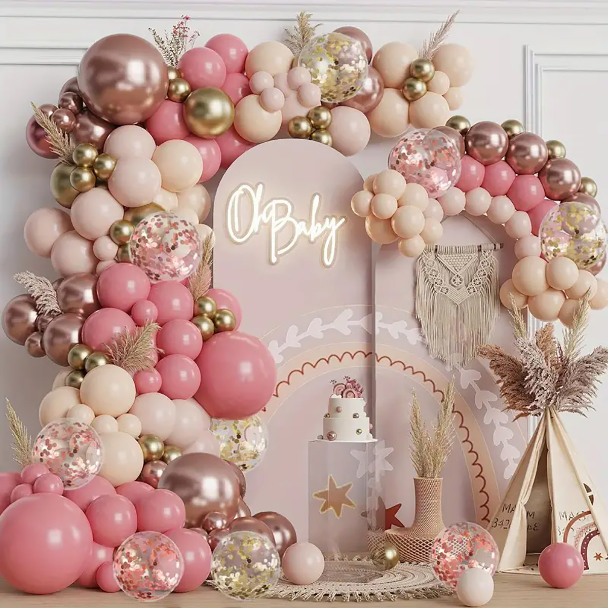 Wedding Day Supply Kit - 137 ชิ้น Vintage สีชมพู Rose ทรายสีขาวลูกโป่ง