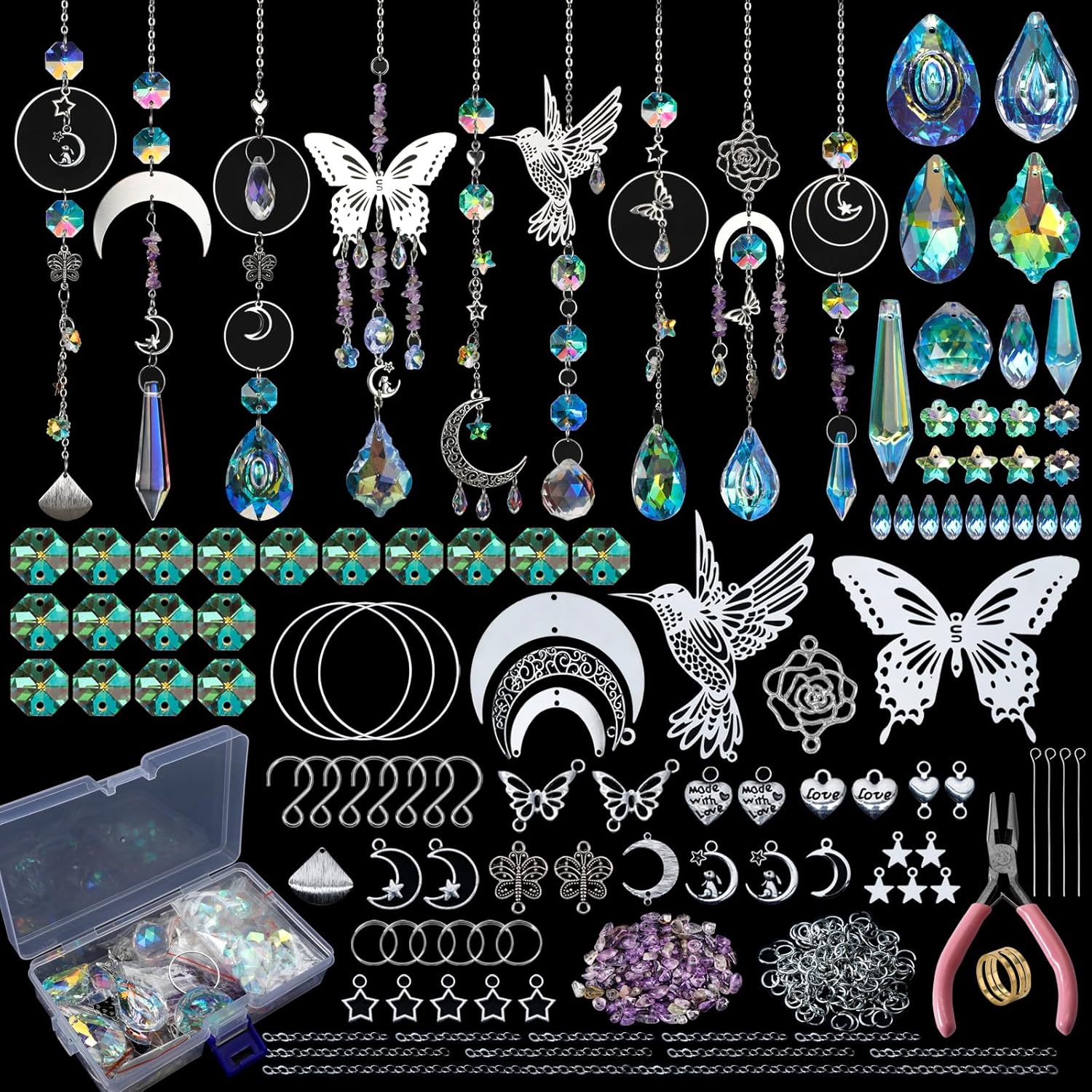 Wedding Supply Kit - DIY 400 ชิ้น SunCatchers ทําชุดอุปกรณ์ศิลปะและหัตถกรรมด้วยคริสตัลสายรุ้งสําหรับหน้าต่างในร่มบ้านสวนงานแต่งงานคริสต์มาส