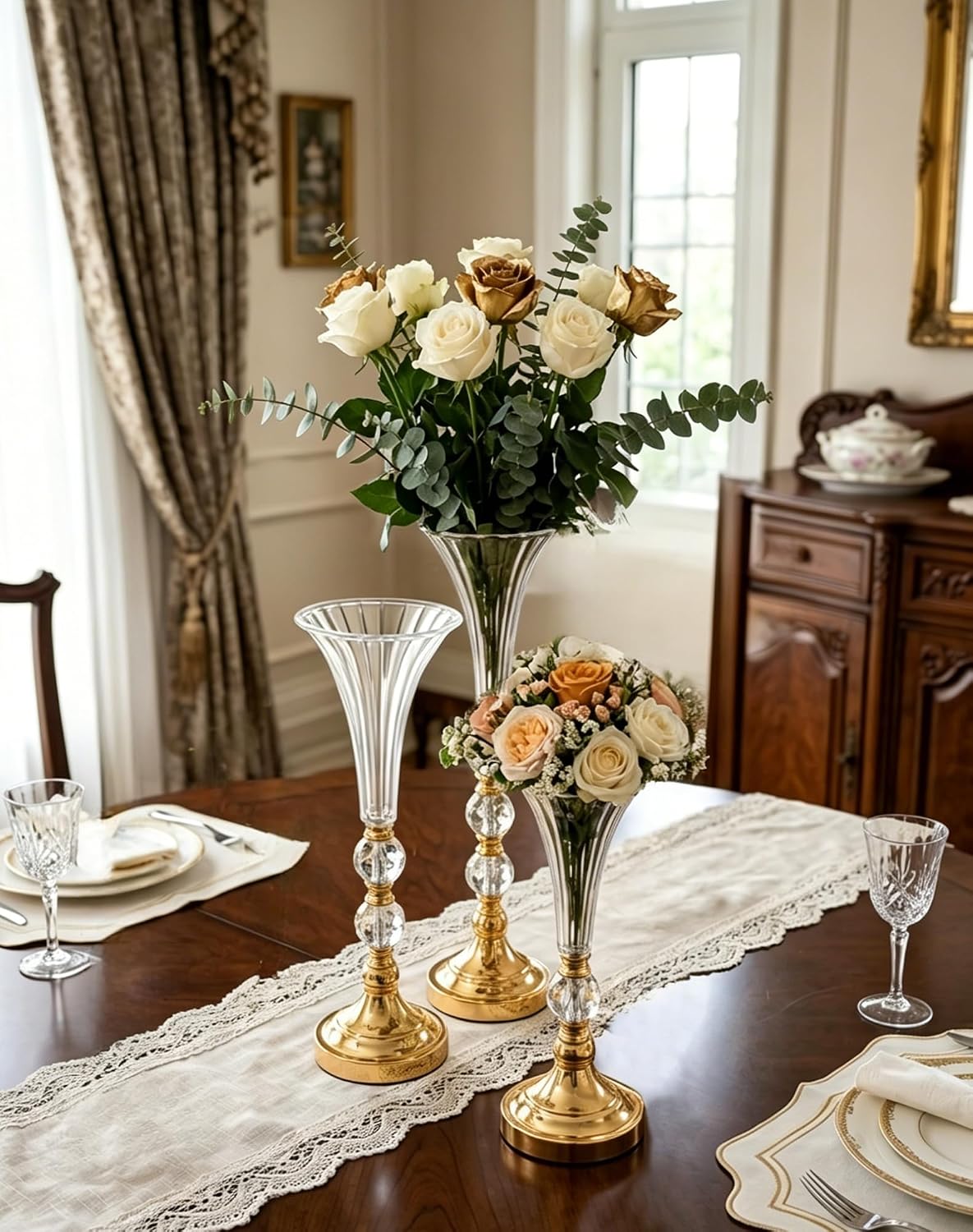 Centerpiece Vase Tall - ชุดแจกันอะคริลิคสีทอง 3 ใบ ขนาด 15, 18,