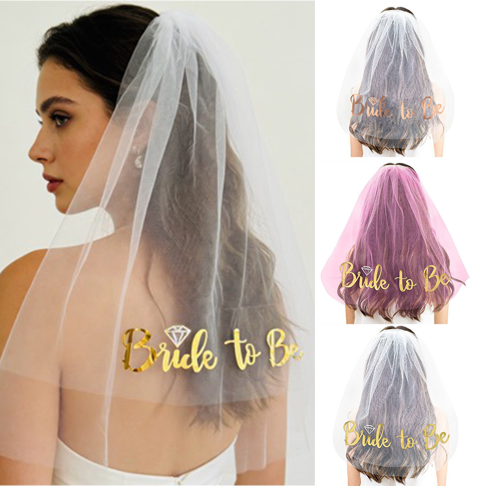 Wedding Supply Store - ผ้าคลุมเจ้าสาวสีโรสโกลด์สำหรับงานปาร์ตี้สละโสด สีขาวชมพู พร้อมเครื่องประดับผมเจ้าสาว ของตกแต่งงานปาร์ตี้สละโสดและงานเลี้ยงฉลองสมรส