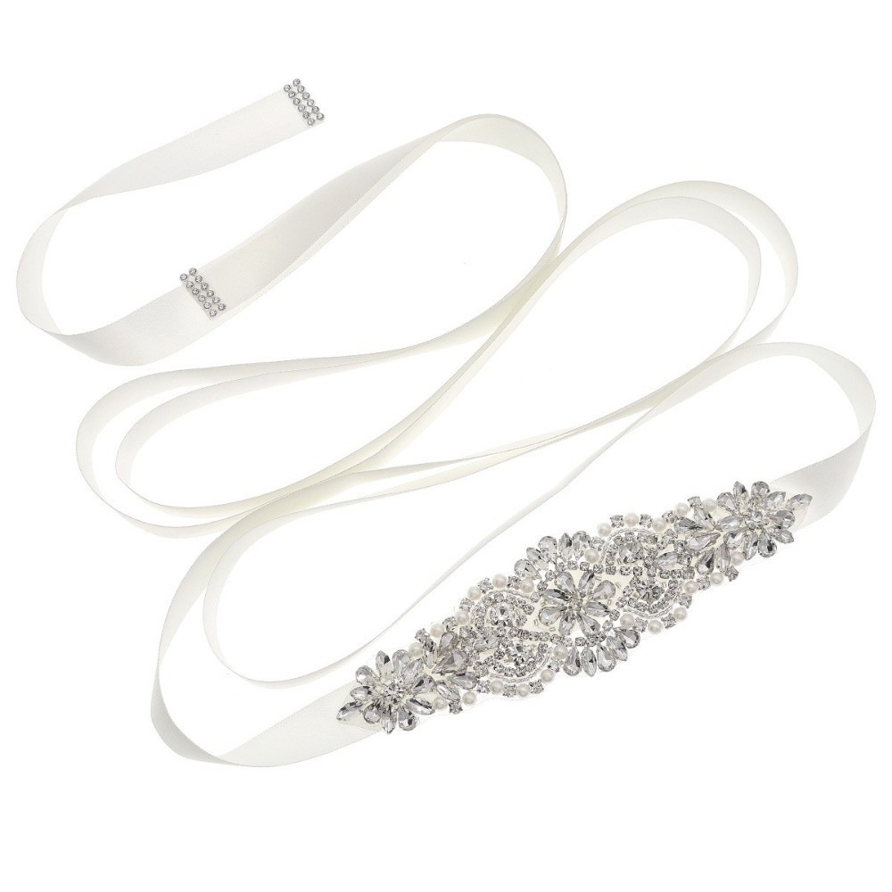 Bridal Sash Ribbon - เข็มขัดเจ้าสาวริบบิ้นหวานๆ เข็มขัดแต่งงานสีเงินยาว สไตล์เกาหลี เข็มขัดชุดเจ้าสาว สายคาดเอวสำหรับผู้หญิง