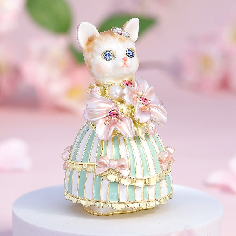 Wedding Lulu - กล่องใส่เครื่องประดับเคลือบสีสันสดใส ลายดอกซากุระ แมวลูลู่ กล่องใส่แหวนขอแต่งงาน ของขวัญวันเกิด ของขวัญแต่งงาน