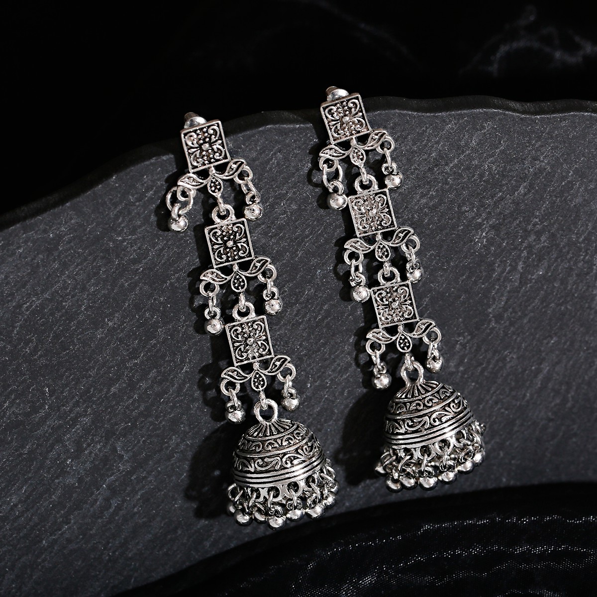 Retro Silver สีตุรกีต่างหู Jhu - Indian Wedding Supply บทวิจารณ์และราคา