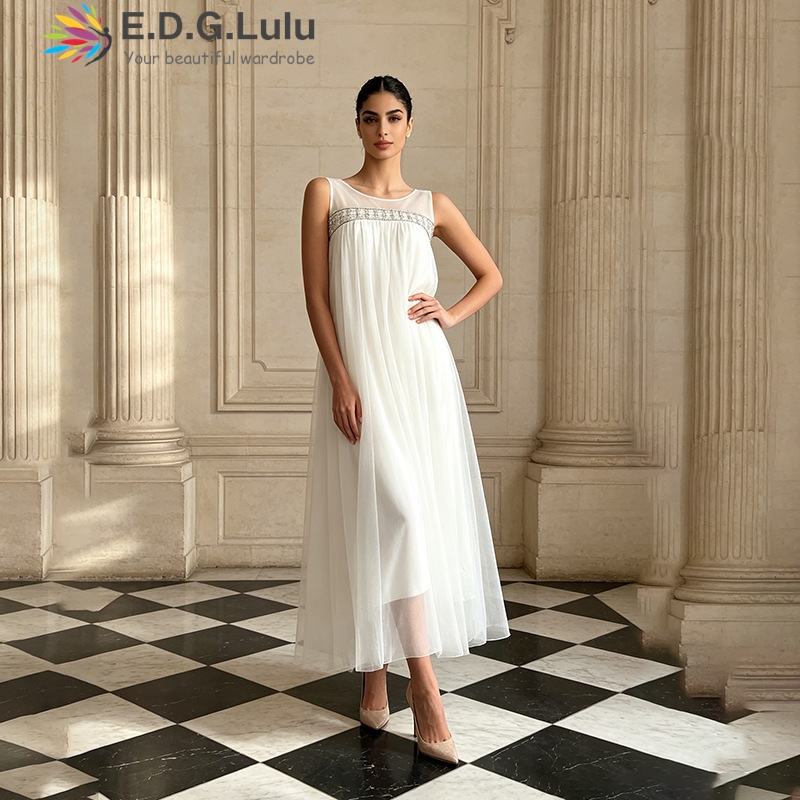 EDGLuLu ชุดเดรสยาวคุณภาพสูง คอ - Wedding Lulu บทวิจารณ์และราคา